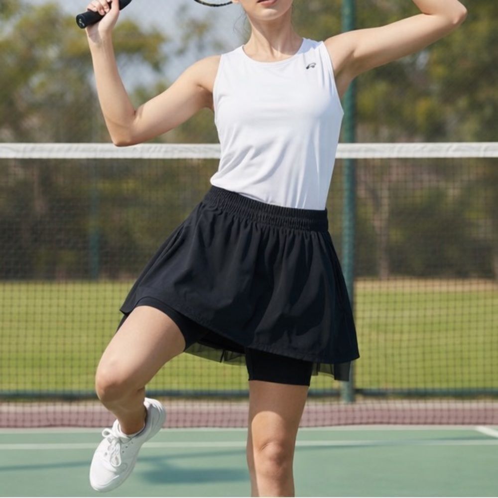 Cherokee Black Running Badminton Skort Tulle Tutu Skirt Size 10/12 Stretch Waist